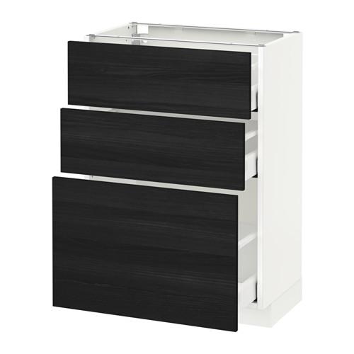 МЕТОД / МАКСИМЕРА Напольный шкаф с 3 ящиками - белый, Тингсрид под дерево черный, 60x37 см МЕТОД / МАКСИМЕРА Напольный шкаф с 3 ящиками - белый, Тингсрид под дерево черный, 60x37 см