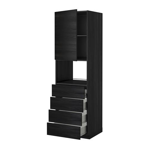 МЕТОД / ФОРВАРА Высок шкаф д/духовки/дверца/4ящика - под дерево черный, Тингсрид под дерево черный, 60x60x200 см