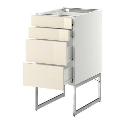 МЕТОД / ФОРВАРА Нплн шк 4 фронт/2 низк/2средн ящ - 40x60x60 см, Рингульт глянцевый кремовый, белый