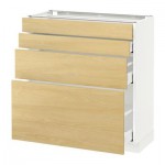 МЕТОД / МАКСИМЕРА Напольн шкаф 4 фронт панели/4 ящика - 80x37 см, Тингсрид под березу, белый