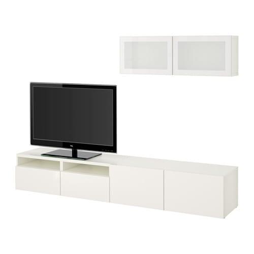 БЕСТО Шкаф для ТВ, комбин/стеклян дверцы - белый/Сельсвикен глянцевый/белый матовое стекло, направляющие ящика,нажимные БЕСТО Шкаф для ТВ, комбин/стеклян дверцы - белый/Сельсвикен глянцевый/белый матовое стекло, направляющие ящика,нажимные