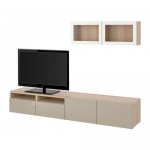 БЕСТО Шкаф для ТВ, комбин/стеклян дверцы - под беленый дуб/Сельсвикен глянцевый/бежевый прозрачное стекло, направляющие ящика, плавно закр БЕСТО Шкаф для ТВ, комбин/стеклян дверцы - под беленый дуб/Сельсвикен глянцевый/бежевый прозрачное стекло, направляющие ящика, плавно закр