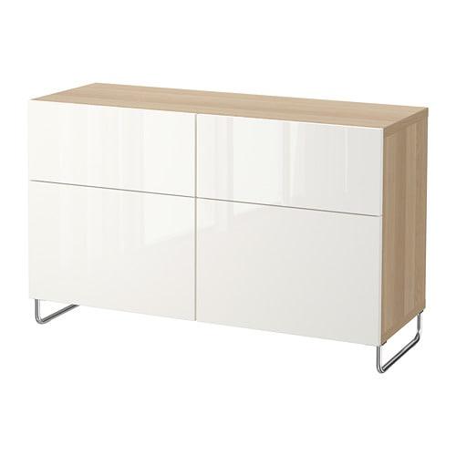 БЕСТО Комб для хран с дверц/ящ - под беленый дуб глянцевый/белый, направляющие ящика, плавно закр