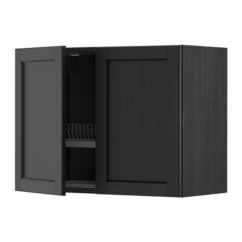 МЕТОД Навесной шкаф с посуд суш/2 дврц - под дерево черный, Лерх черная морилка, 80x60 см МЕТОД Навесной шкаф с посуд суш/2 дврц - под дерево черный, Лерх черная морилка, 80x60 см