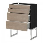 МЕТОД / ФОРВАРА Нплн шк 4 фронт/2 низк/2средн ящ - 60x37x60 см, Брокхульт под грецкий орех светло-серый, под дерево черный