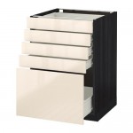 МЕТОД / ФОРВАРА Напольный шкаф с 5 ящиками - 60x60 см, Рингульт глянцевый кремовый, под дерево черный