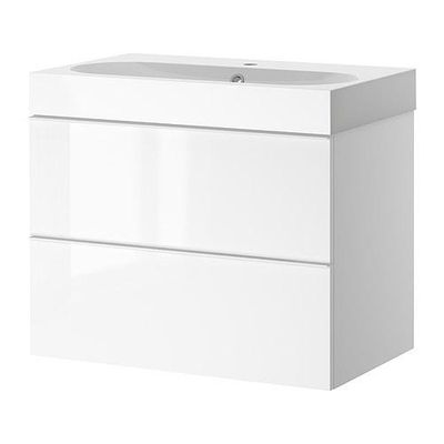 ГОДМОРГОН/БРОВИКЕН Шкаф для раковины с 2 ящ - глянцевый белый
