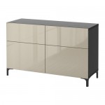 БЕСТО Комб для хран с дверц/ящ - черно-коричневый/Сельсвикен глянцевый/бежевый, направляющие ящика, плавно закр