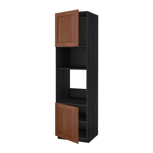 МЕТОД Выс шкаф д/духовки/СВЧ/2 дв/полки - под дерево черный, Филипстад коричневый, 60x60x220 см
