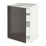 МЕТОД / МАКСИМЕРА Напольный шкаф с 1двр/3ящ - 60x60 см, Рингульт глянцевый серый, белый МЕТОД / МАКСИМЕРА Напольный шкаф с 1двр/3ящ - 60x60 см, Рингульт глянцевый серый, белый