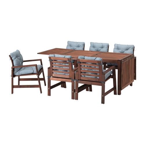 ÄPPLARÖ стол+6 кресел,д/сада коричневая морилка/Иттерон синий