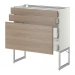 МЕТОД / МАКСИМЕРА Напольн шкаф 3фронт пнл/2низ/2ср ящ - 80x37x60 см, Брокхульт под грецкий орех светло-серый, белый