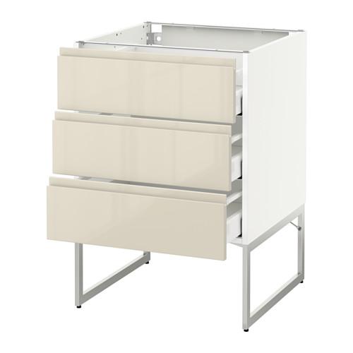 МЕТОД / МАКСИМЕРА Нплн шк 3 фрнт/3 средн ящика - белый, Воксторп глянцевый светло-бежевый, 60x60x60 см МЕТОД / МАКСИМЕРА Нплн шк 3 фрнт/3 средн ящика - белый, Воксторп глянцевый светло-бежевый, 60x60x60 см