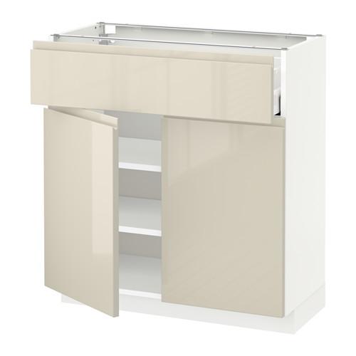 МЕТОД / МАКСИМЕРА Напольный шкаф+ящик/2дверцы - белый, Воксторп глянцевый светло-бежевый, 80x37 см МЕТОД / МАКСИМЕРА Напольный шкаф+ящик/2дверцы - белый, Воксторп глянцевый светло-бежевый, 80x37 см
