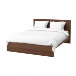 МАЛЬМ Каркас кровати, высокий - 180x200 см, Леирсунд, коричневая морилка ясеневый шпон
