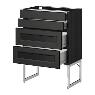 МЕТОД / ФОРВАРА Нплн шк 4 фронт/2 низк/2средн ящ - 60x37x60 см, Лаксарби черно-коричневый, под дерево черный
