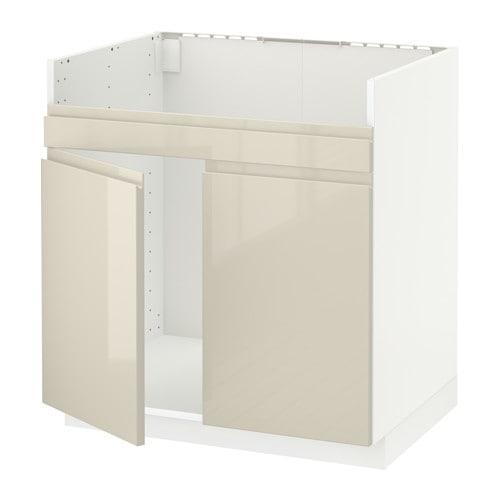 МЕТОД Напольный шкаф д/двойн мойки ХАВСЕН - белый, Воксторп глянцевый светло-бежевый МЕТОД Напольный шкаф д/двойн мойки ХАВСЕН - белый, Воксторп глянцевый светло-бежевый