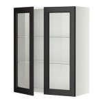 МЕТОД Навесной шкаф с полками/2 стекл дв - 80x100 см, Лаксарби черно-коричневый, белый