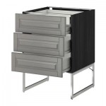 МЕТОД / ФОРВАРА Напольн шкаф 3фронт пнл/2низ/2ср ящ - 60x60x60 см, Будбин серый, под дерево черный