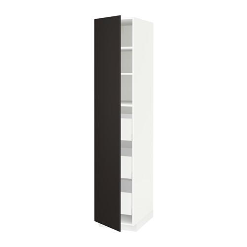 МЕТОД / МАКСИМЕРА Высокий шкаф с ящиками - белый, Кунгсбакка антрацит, 40x60x200 см