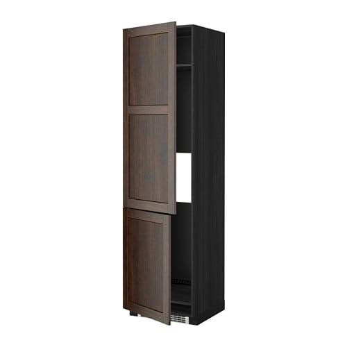 МЕТОД Высокий шкаф д/холод/мороз/2дверцы - под дерево черный, Эдсерум под дерево коричневый, 60x60x220 см