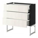 МЕТОД / ФОРВАРА Напольн шкаф 3фронт пнл/2низ/2ср ящ - 80x37x60 см, Росдаль белый ясень, под дерево черный