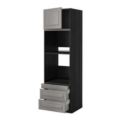 МЕТОД / ФОРВАРА Выс шкаф д/дхвк/комб дхвк+двр/3ящ - 60x60x200 см, Будбин серый, под дерево черный