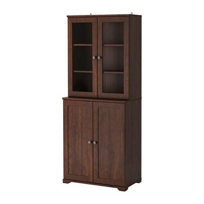 БОРГШЁ Стеллаж+стеклянные/глухие дверцы - коричневый БОРГШЁ Стеллаж+стеклянные/глухие дверцы - коричневый