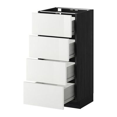 МЕТОД / ФОРВАРА Напольн шкаф 4 фронт панели/4 ящика - 40x37 см, Рингульт глянцевый белый, под дерево черный МЕТОД / ФОРВАРА Напольн шкаф 4 фронт панели/4 ящика - 40x37 см, Рингульт глянцевый белый, под дерево черный