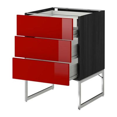 МЕТОД / ФОРВАРА Напольн шкаф 3фронт пнл/2низ/2ср ящ - 60x60x60 см, Рингульт глянцевый красный, под дерево черный МЕТОД / ФОРВАРА Напольн шкаф 3фронт пнл/2низ/2ср ящ - 60x60x60 см, Рингульт глянцевый красный, под дерево черный