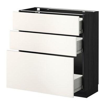 МЕТОД / ФОРВАРА Напольный шкаф с 3 ящиками - 80x37 см, Веддинге белый, под дерево черный МЕТОД / ФОРВАРА Напольный шкаф с 3 ящиками - 80x37 см, Веддинге белый, под дерево черный
