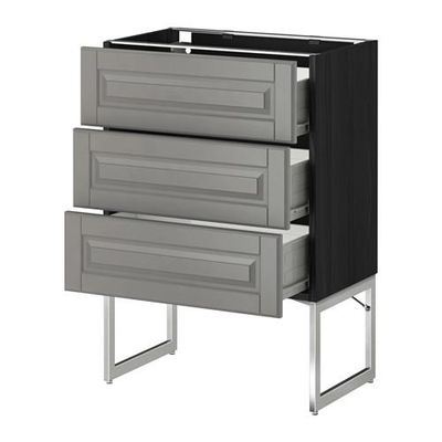 МЕТОД / ФОРВАРА Нплн шк 3 фрнт/3 средн ящика - 60x37x60 см, Будбин серый, под дерево черный МЕТОД / ФОРВАРА Нплн шк 3 фрнт/3 средн ящика - 60x37x60 см, Будбин серый, под дерево черный