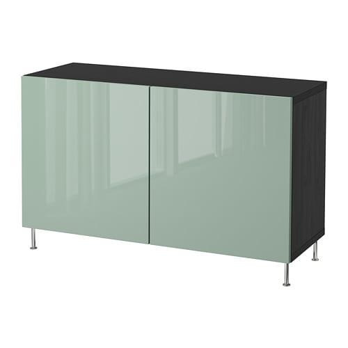 БЕСТО Комбинация для хранения с дверцами - черно-коричневый глянцевый/серо-зеленый светлый БЕСТО Комбинация для хранения с дверцами - черно-коричневый глянцевый/серо-зеленый светлый