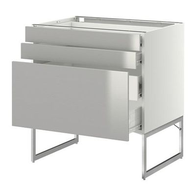 МЕТОД / ФОРВАРА Напольн шкаф 3фронт пнл/2низ/2ср ящ - 80x60x60 см, Гревста нержавеющ сталь, белый МЕТОД / ФОРВАРА Напольн шкаф 3фронт пнл/2низ/2ср ящ - 80x60x60 см, Гревста нержавеющ сталь, белый