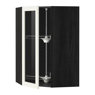 МЕТОД Углов навесн шк с врщ скц/сткл дв - 68x100 см, Росдаль белый ясень, под дерево черный