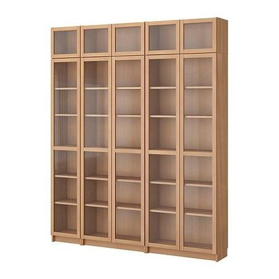 БИЛЛИ Шкаф книжный со стеклянной дверью - буковый шпон, БИЛЛИ Шкаф книжный со стеклянной дверью - буковый шпон,
