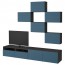 БЕСТО Шкаф для ТВ, комбинация - черно-коричневый/Халлставик темно-синий, направляющие ящика, плавно закр
