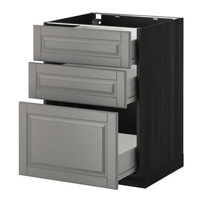 МЕТОД / ФОРВАРА Напольный шкаф с 3 ящиками - 60x60 см, Будбин серый, под дерево черный МЕТОД / ФОРВАРА Напольный шкаф с 3 ящиками - 60x60 см, Будбин серый, под дерево черный