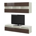 БЕСТО Комбинация для хранения/под ТВ - белый рисунок бамбука/глянцевый/коричневый БЕСТО Комбинация для хранения/под ТВ - белый рисунок бамбука/глянцевый/коричневый