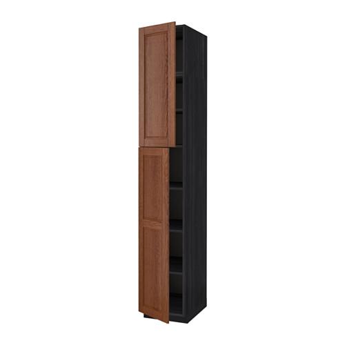 МЕТОД Высокий шкаф с полками/2 дверцы - под дерево черный, Филипстад коричневый, 40x60x240 см