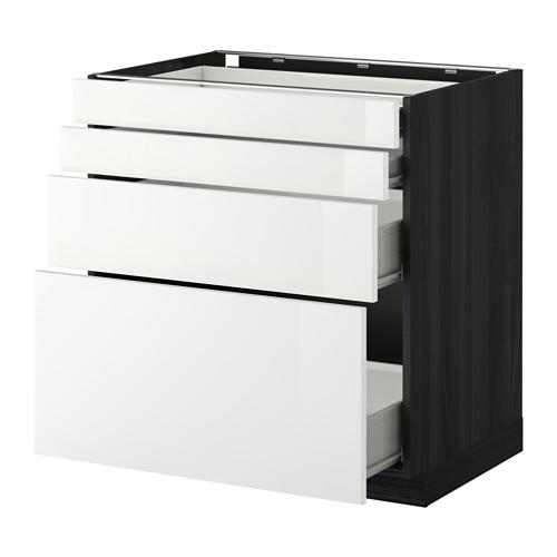 МЕТОД / ФОРВАРА Нплн шк 4 фронт/2 низк/2средн ящ - под дерево черный, Рингульт глянцевый белый, 80x60 см