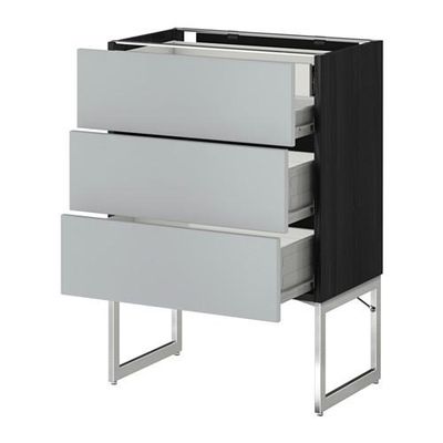 МЕТОД / ФОРВАРА Напольн шкаф 3фронт пнл/2низ/2ср ящ - 60x37x60 см, Веддинге серый, под дерево черный МЕТОД / ФОРВАРА Напольн шкаф 3фронт пнл/2низ/2ср ящ - 60x37x60 см, Веддинге серый, под дерево черный