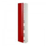 МЕТОД / МАКСИМЕРА Высокий шкаф с ящиками - 40x37x200 см, Рингульт глянцевый красный, белый