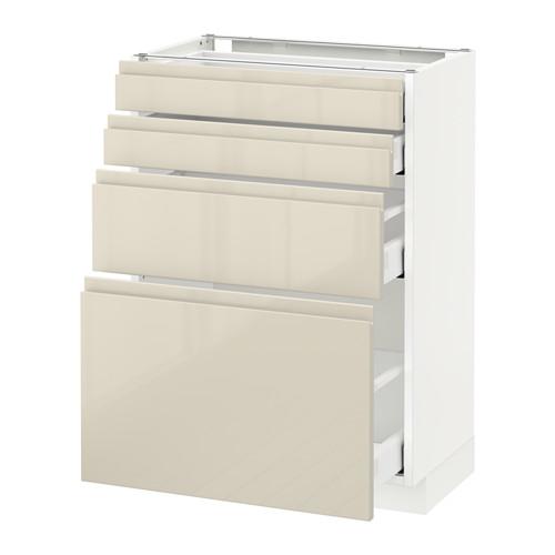 МЕТОД / МАКСИМЕРА Напольн шкаф 4 фронт панели/4 ящика - белый, Воксторп глянцевый светло-бежевый, 60x37 см МЕТОД / МАКСИМЕРА Напольн шкаф 4 фронт панели/4 ящика - белый, Воксторп глянцевый светло-бежевый, 60x37 см
