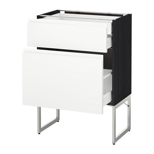 МЕТОД / МАКСИМЕРА Напольн шкаф 2фронт пнл/2низ/1вс ящ - под дерево черный, Воксторп белый, 60x37x60 см