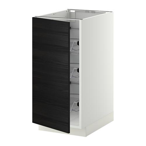 МЕТОД Напольный шкаф с проволочн ящиками - белый, Тингсрид под дерево черный, 40x60 см