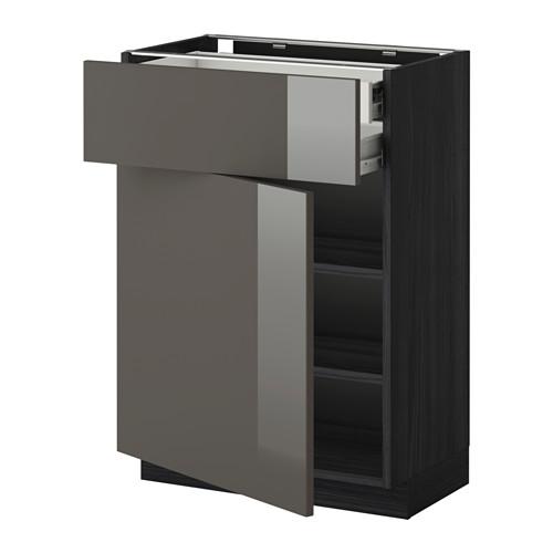 МЕТОД / ФОРВАРА Напольн шкаф двр/фр пнл/плк/2низ ящ - под дерево черный, Рингульт глянцевый серый, 60x37 см МЕТОД / ФОРВАРА Напольн шкаф двр/фр пнл/плк/2низ ящ - под дерево черный, Рингульт глянцевый серый, 60x37 см