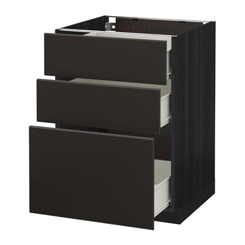 МЕТОД / ФОРВАРА Напольный шкаф с 3 ящиками - под дерево черный, Кунгсбакка антрацит, 60x60 см