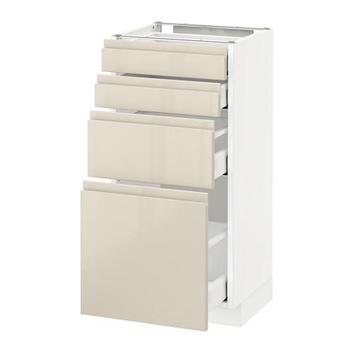 МЕТОД / МАКСИМЕРА Напольн шкаф 4 фронт панели/4 ящика - белый, Воксторп глянцевый светло-бежевый, 40x37 см