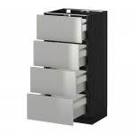 МЕТОД / МАКСИМЕРА Напольн шкаф 4 фронт панели/4 ящика - под дерево черный, Гревста нержавеющ сталь, 40x37 см